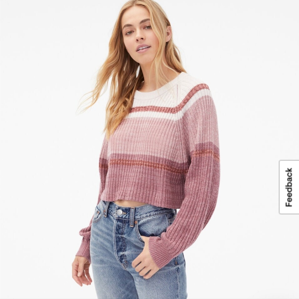 Aeropostale XS Striped Ribbed Sweater - Cream and Burgundy Fall Winter Teen EUC - Picture 1 of 7